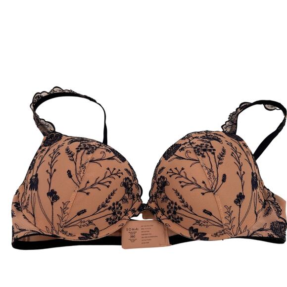 Soma Cream & Blue Lace Wildflower Push Up Bra Size 38C - Picture 1 of 6